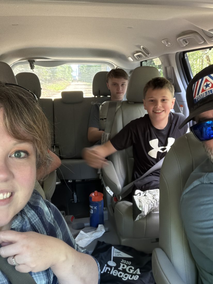 A family at the Camp Cho-Yeh opening day car rider line