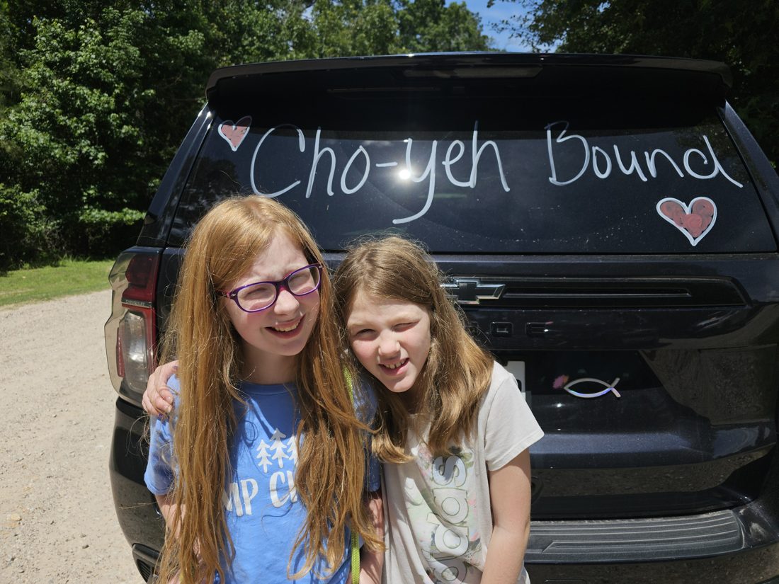 Howell and Wood at the Camp Cho-Yeh opening day car rider line